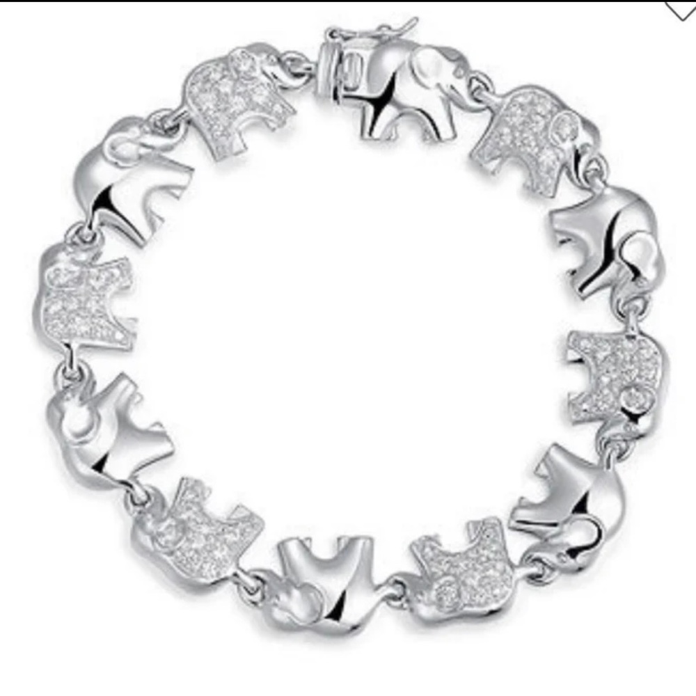 Sterling silver elephant bracelet with cubic zirconia 8”